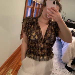 NWT Free People Smocked Ruffle Floral Top
